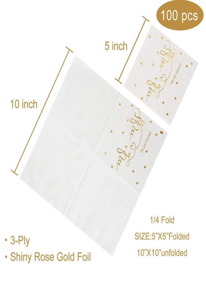 Gexolenu Mr & Mrs Wedding Cocktail Napkins Gold Foil, Dessert Disposable Beverage Paper Napkins for Wedding Shower Party Decorations and table decorations Supplies, 100 pcs - Image 3